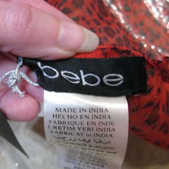 NWT Bebe red black leopard print scarf wrap sash OS - Picture 7 of 8